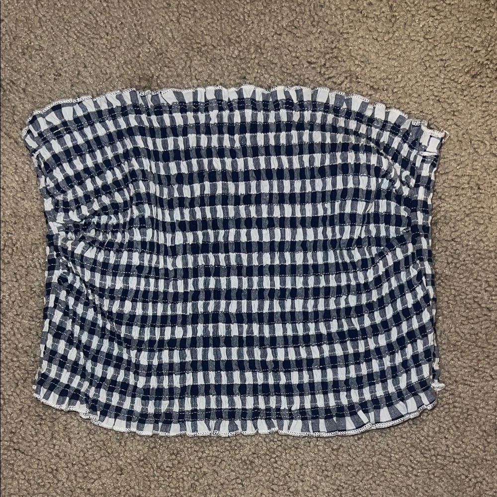 Navy and White Checkered Tube Top